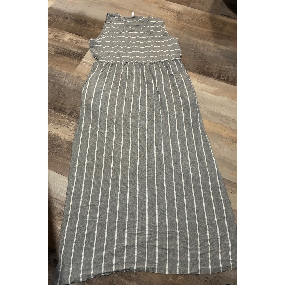Mount Grey White Striped Sleeveless Maxi Dress with Pockets Womens 2XL